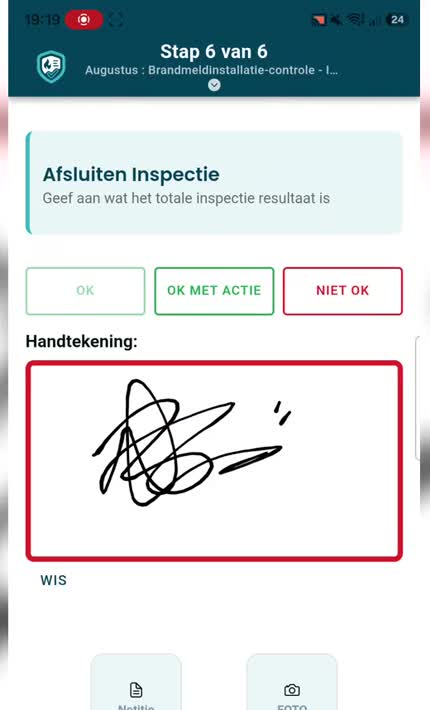 Inspectie afsluiten met handtekening in de InspectaPro-app