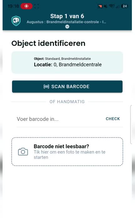 Objectidentificatie met barcodescanner in de InspectaPro-app